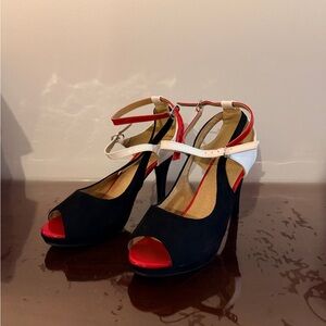 Chic Black and Red Peep-Toe Heels
